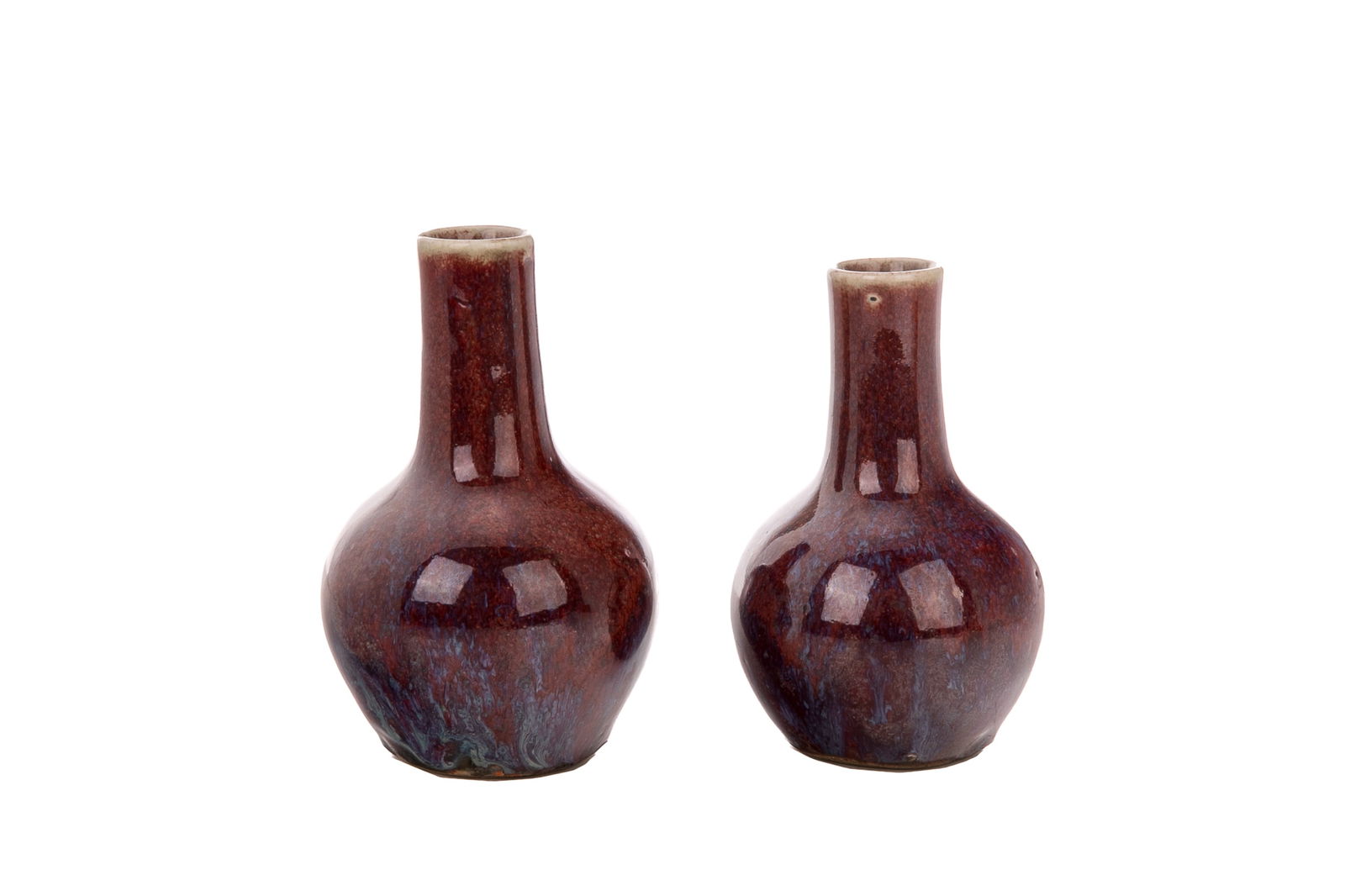 TWO CHINESE FLAMBE GLAZED BOTTLE VASE (1 of 3)