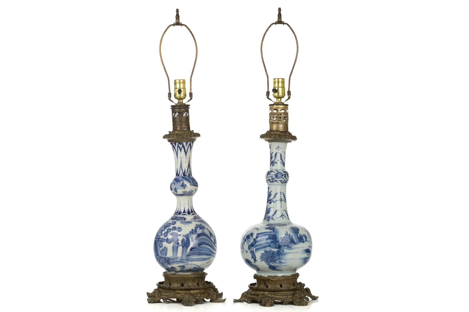 PAIR OF CHINESE BLUE AND WHITE VASES AS LAMPS (1 of 6)