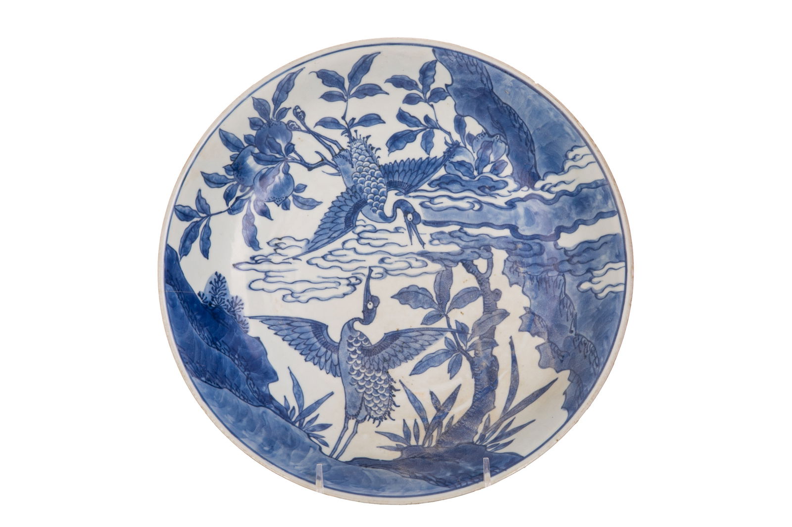 LATE MING BLUE & WHITE CRANE PORCELAIN DISH (1 of 4)