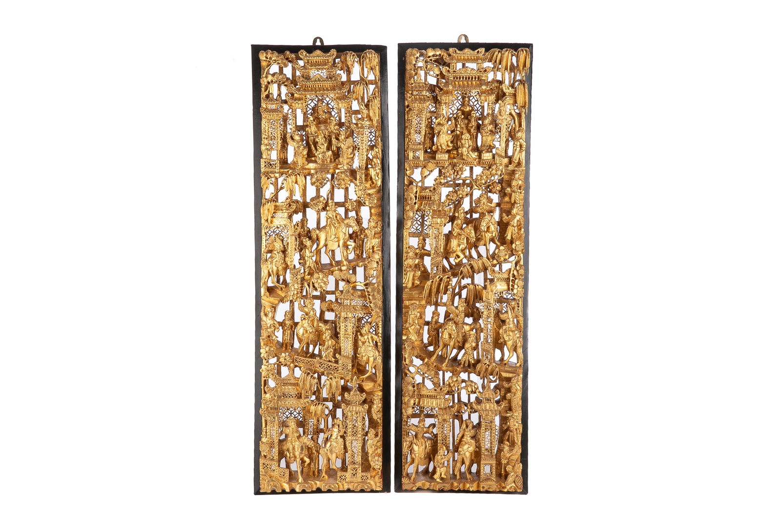 PAIR OF CHINESE GILT & LACQUERED WOOD PANELS (1 of 8)