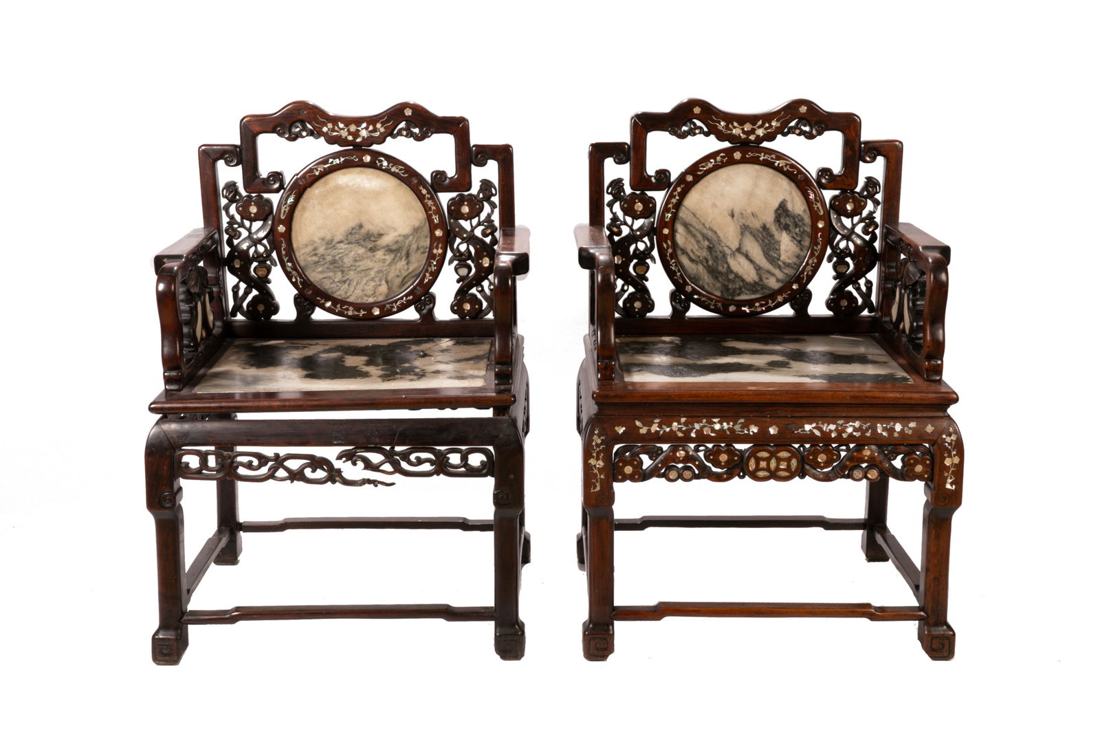 NEAR PAIR OF CHINESE CHAIRS WITH MARBLE PLAQUES (1 of 5)