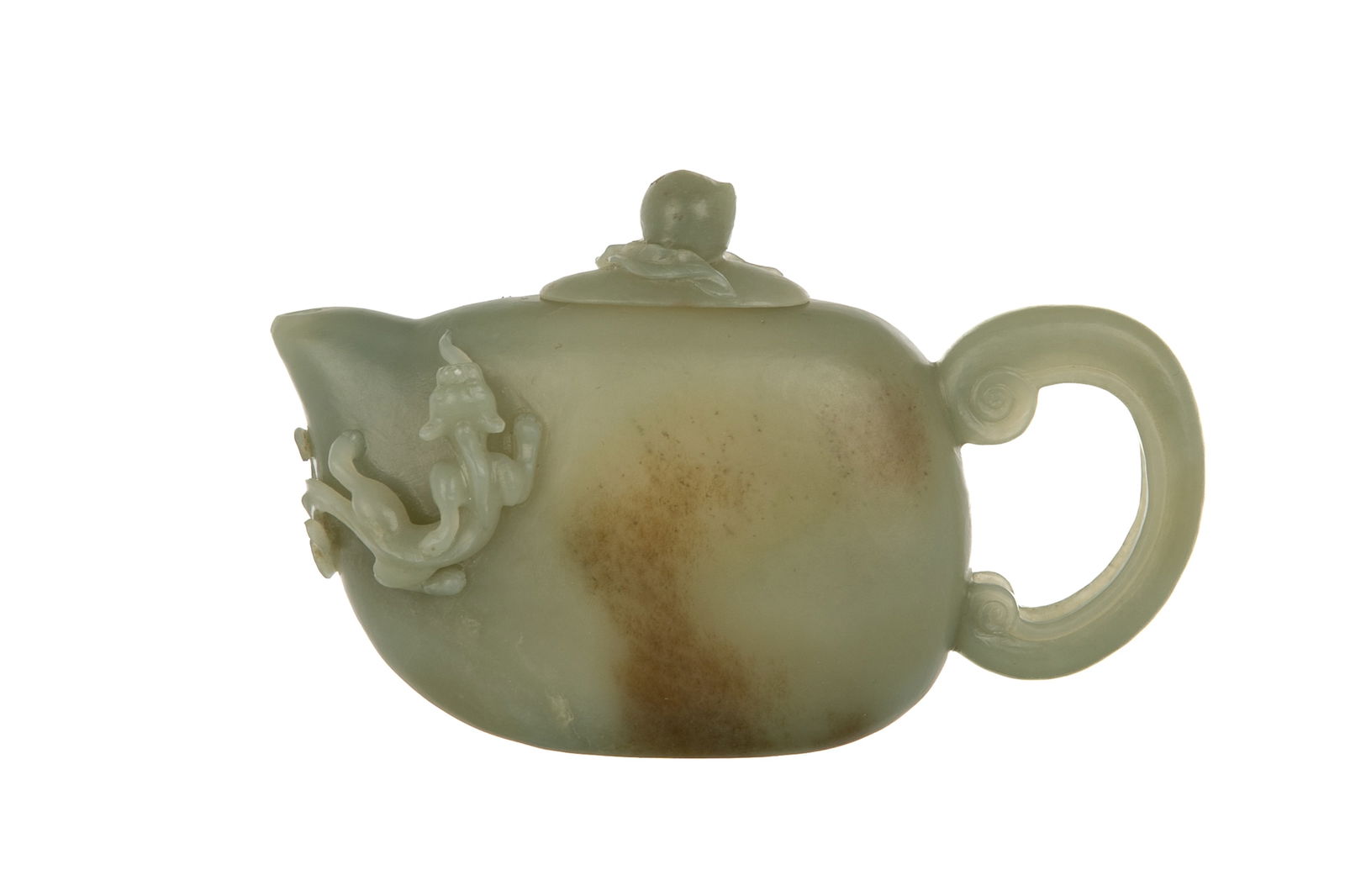 A CHINESE CELADON JADE CARVED TEAPOT (1 of 6)