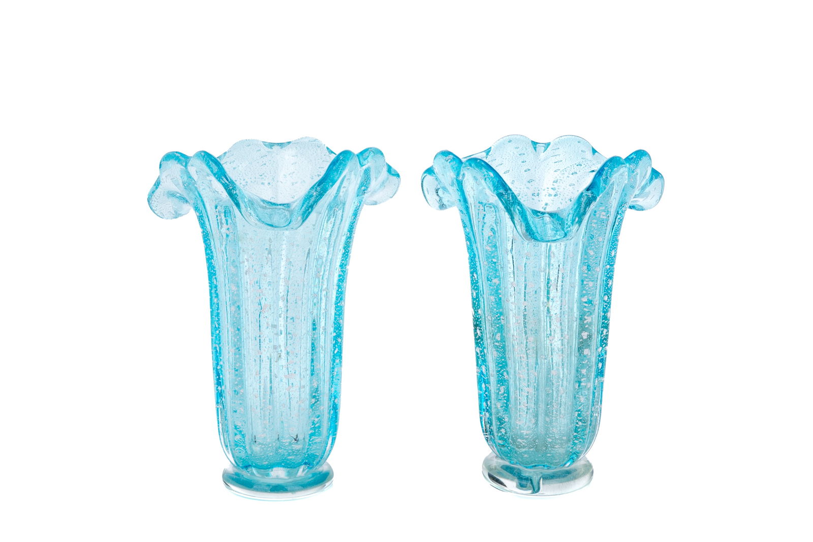 PAIR OF TURQUOISE MURANO GLASS VASES (1 of 3)