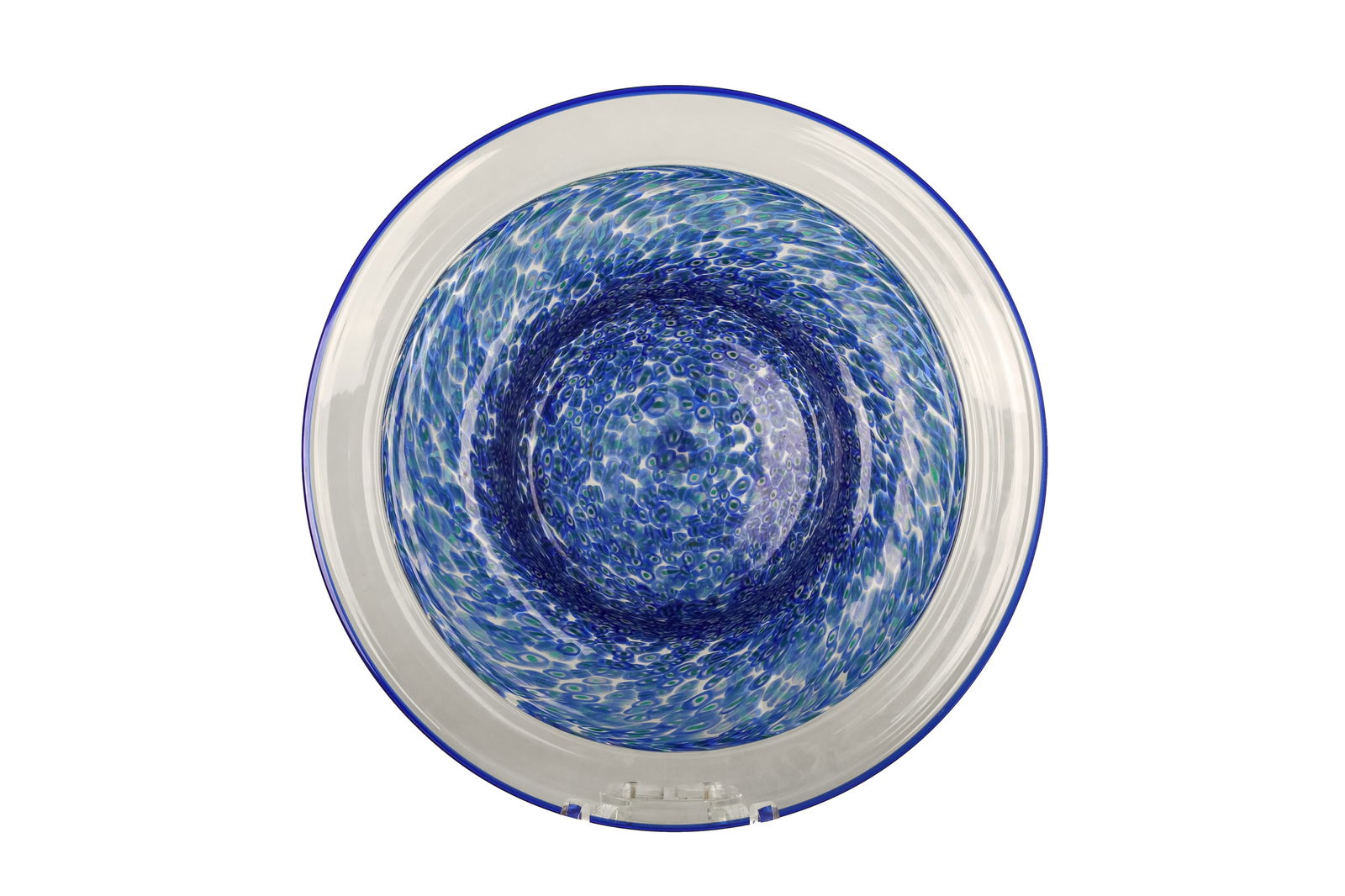 LARGE MURANO GLASS CHARGER: Blue and green caned glass centre with clear border. Diameter: 60cm (23 1/2 in.)