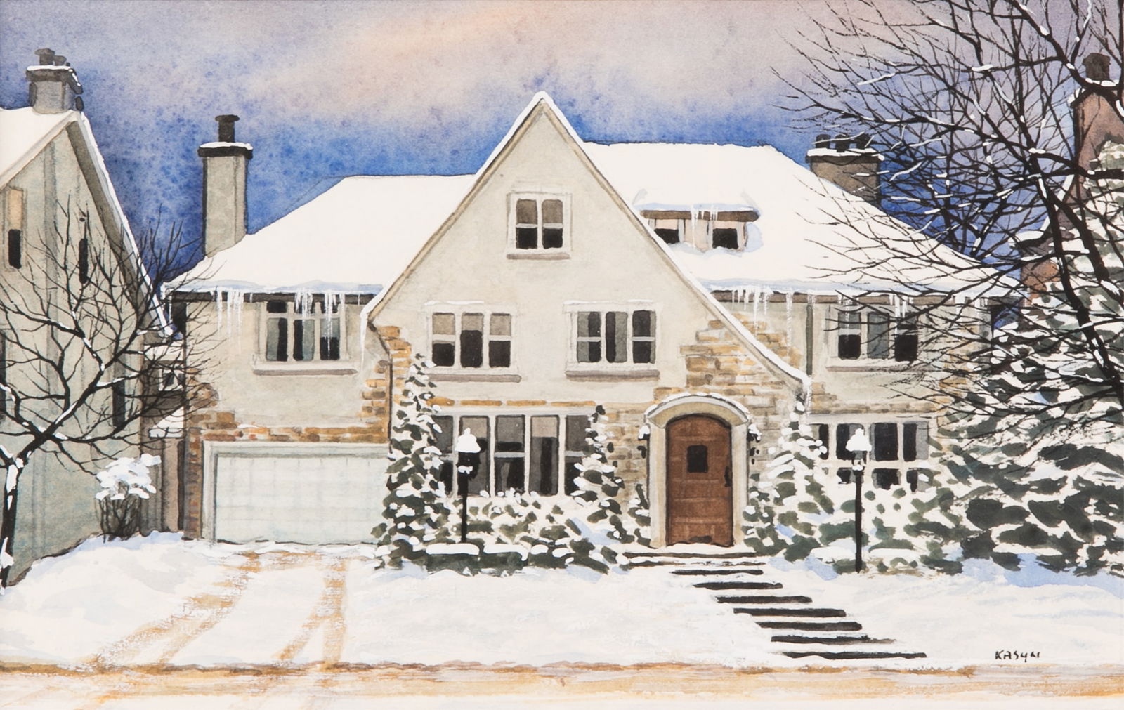 JOHN KASYN (Canadian, 1926-2008): December Morning (251 Warren Rd. Toronto) Watercolour Signed bottom right H. 5" W. 8"