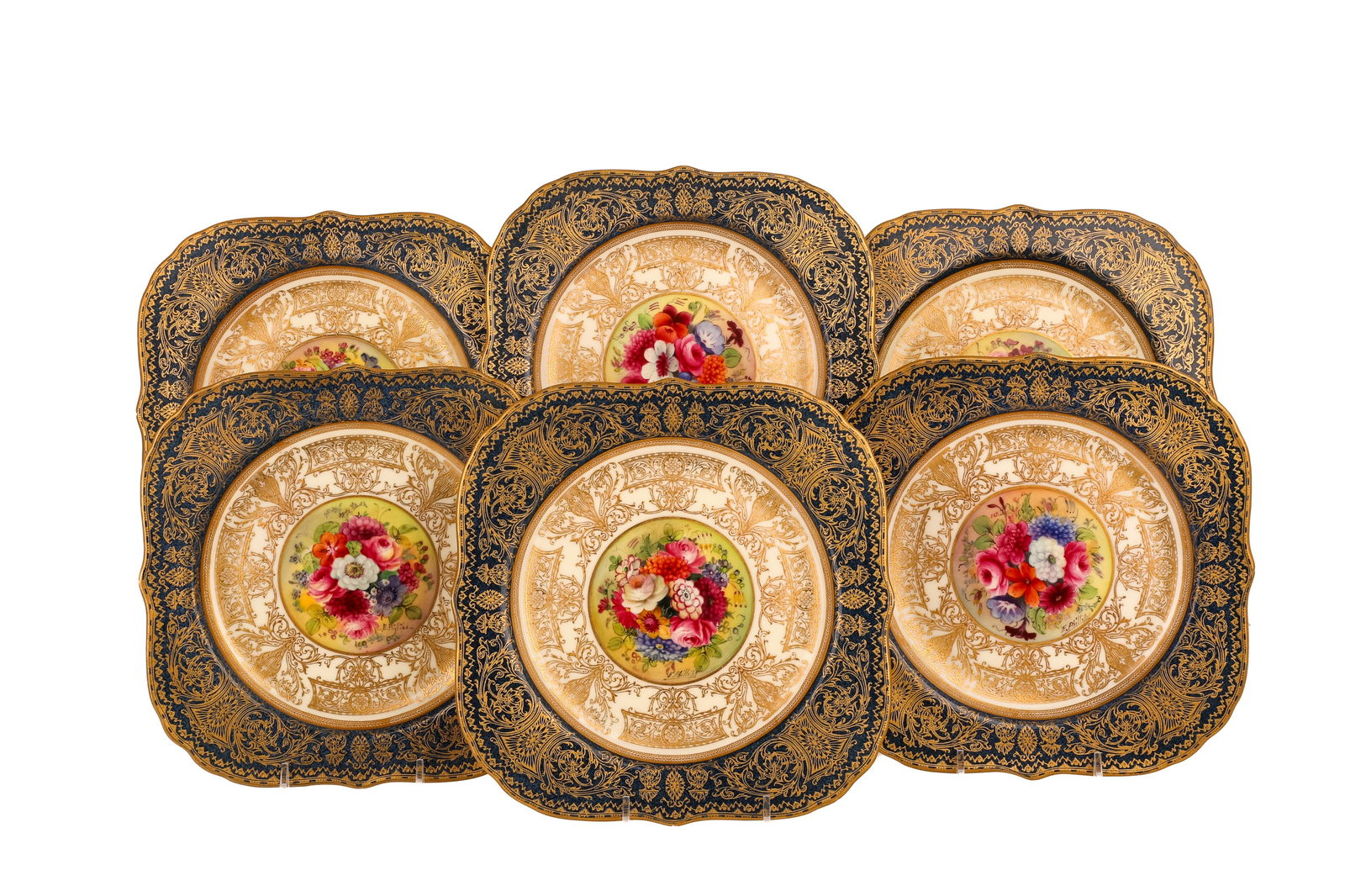 SIX WORCESTER PORCELAIN HAND PAINTED PLATES (1 of 4)