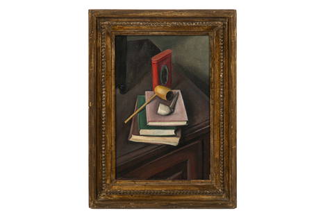 ALEXANDER KANOLDT (German, 1881-1939): Stilleben (Still life), 1921 Oil on canvas Signed and dated lower left H. 15" W. 10" An example of a still-life for which Alexander Kanoldt is best known: everyday objects - in this case several books