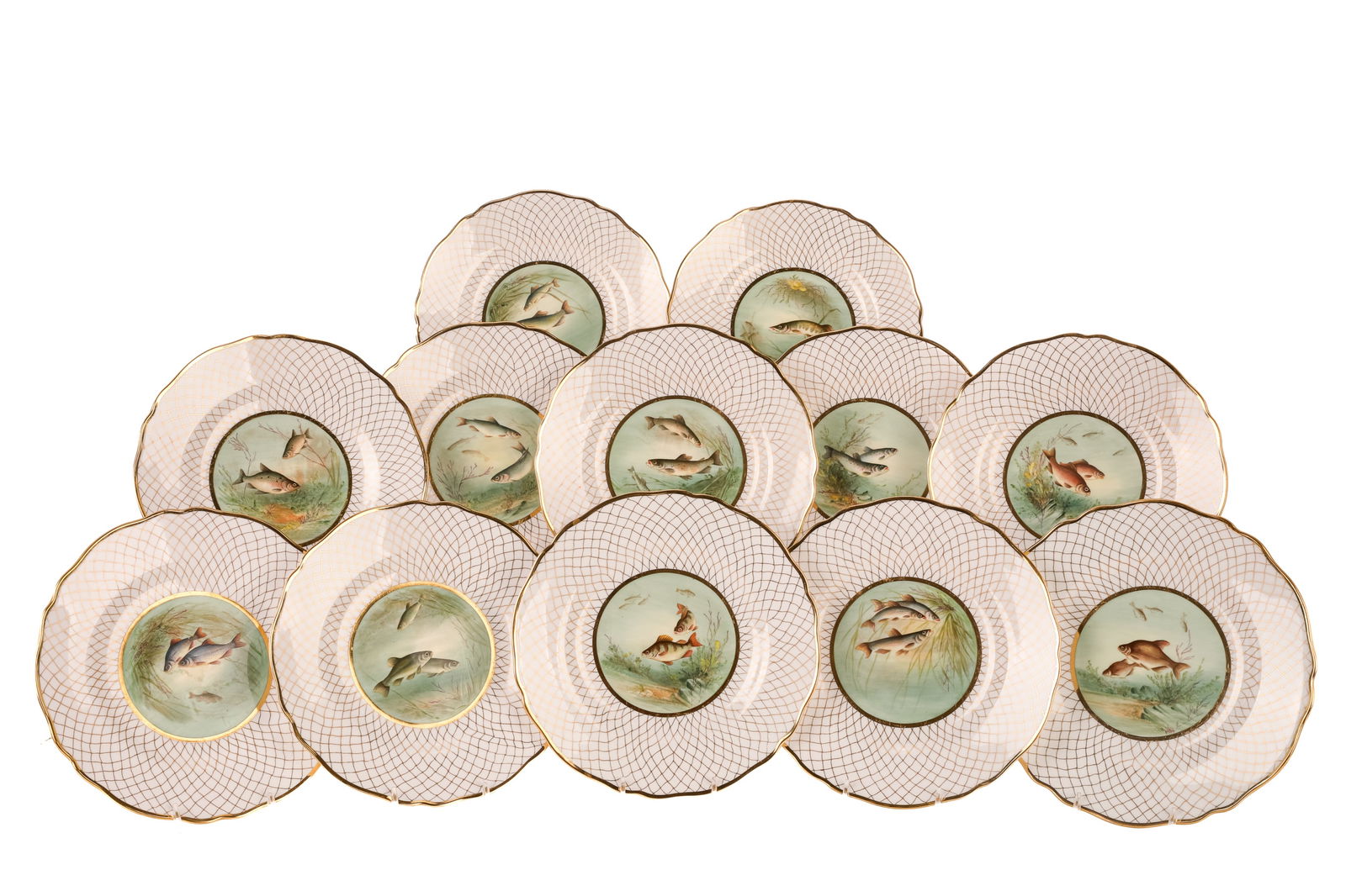 TWELVE ENGLISH SPODE PORCELAIN FISH PLATES (1 of 7)
