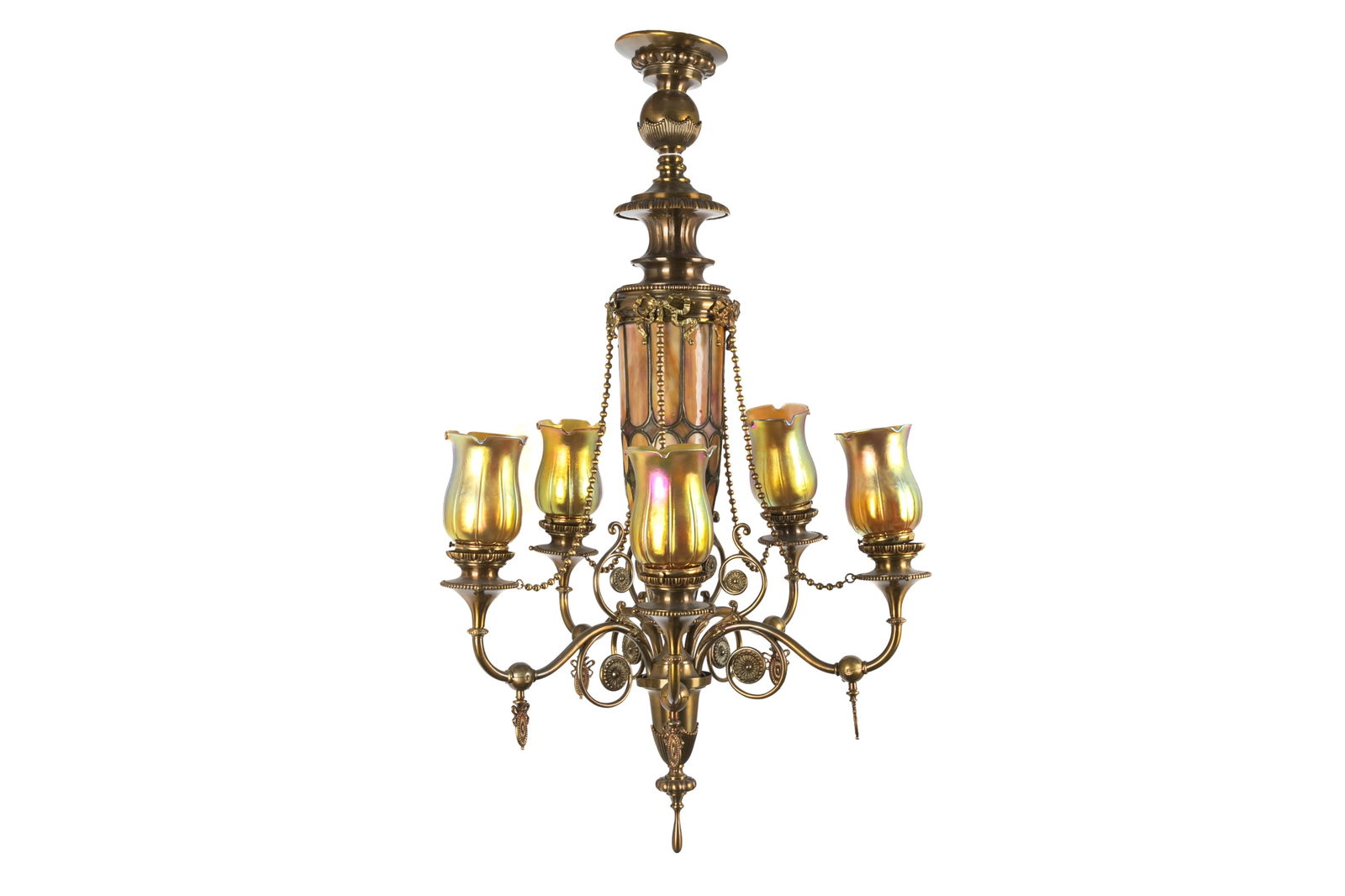 ART NOUVEAU STYLE BRONZE & GLASS CHANDELIER (1 of 1)
