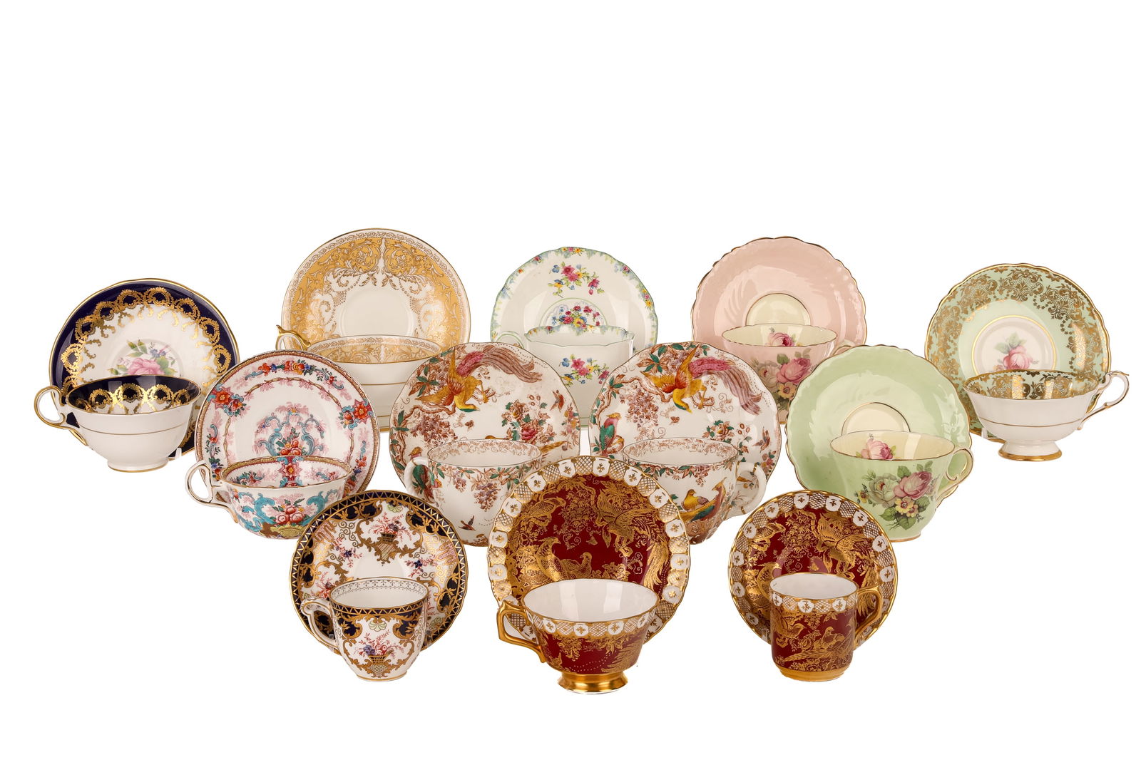 TWELVE ENGLISH PORCELAIN TEA CUPS & SAUCERS (1 of 2)