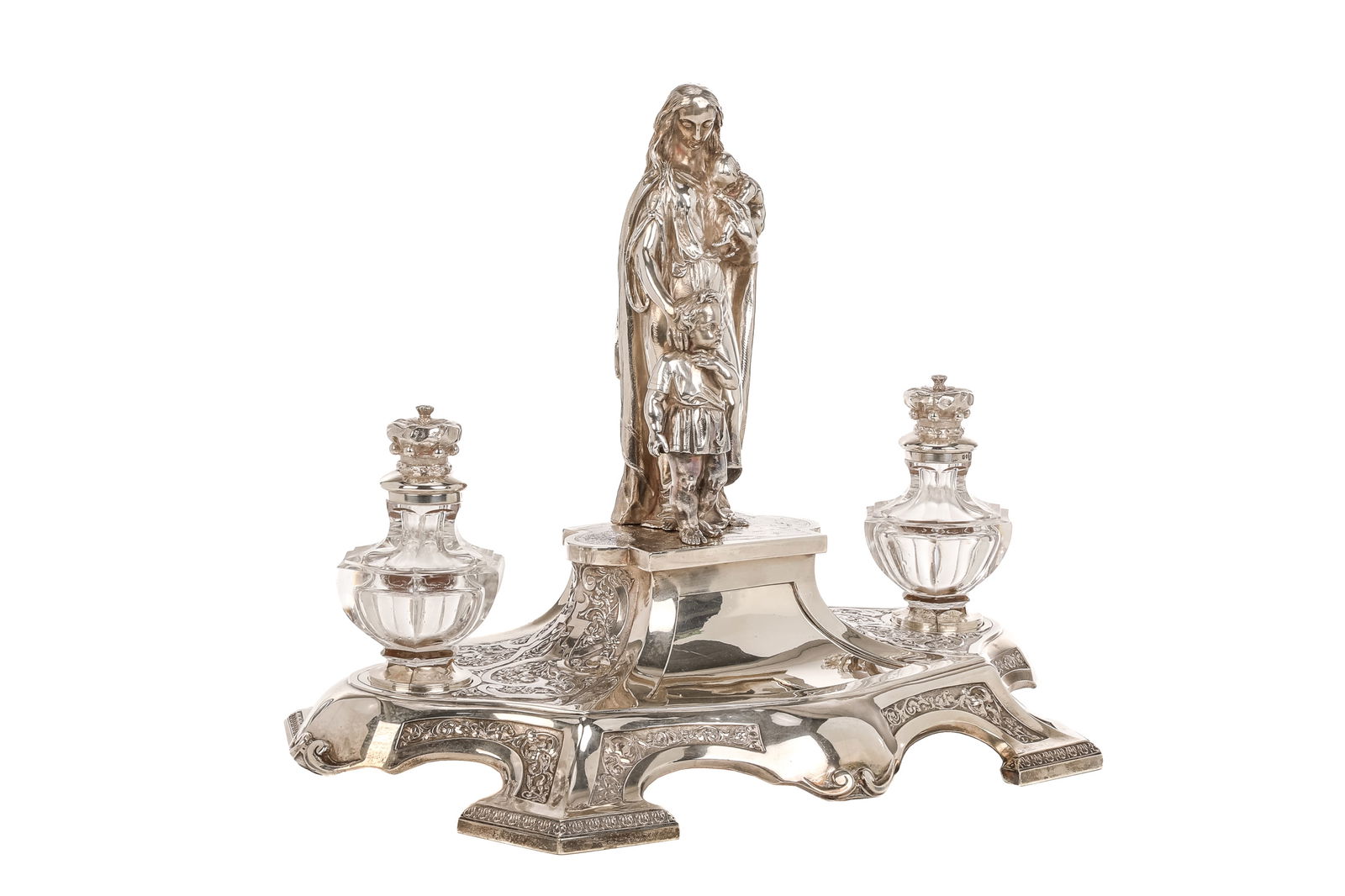 ENGLISH VICTORIAN SILVER FIGURAL INK STAND, 1.857g (1 of 6)