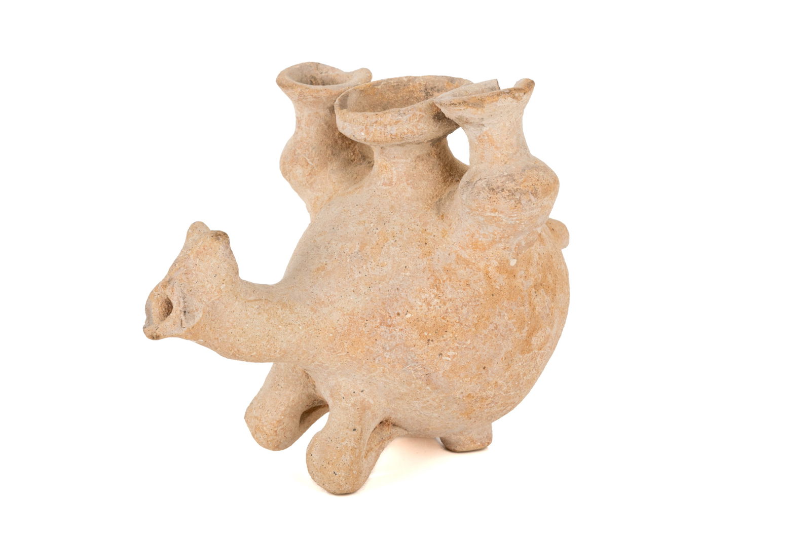 ANCIENT CLAY THREE SPOUT CAMELID SHAPED VESSEL (1 of 6)