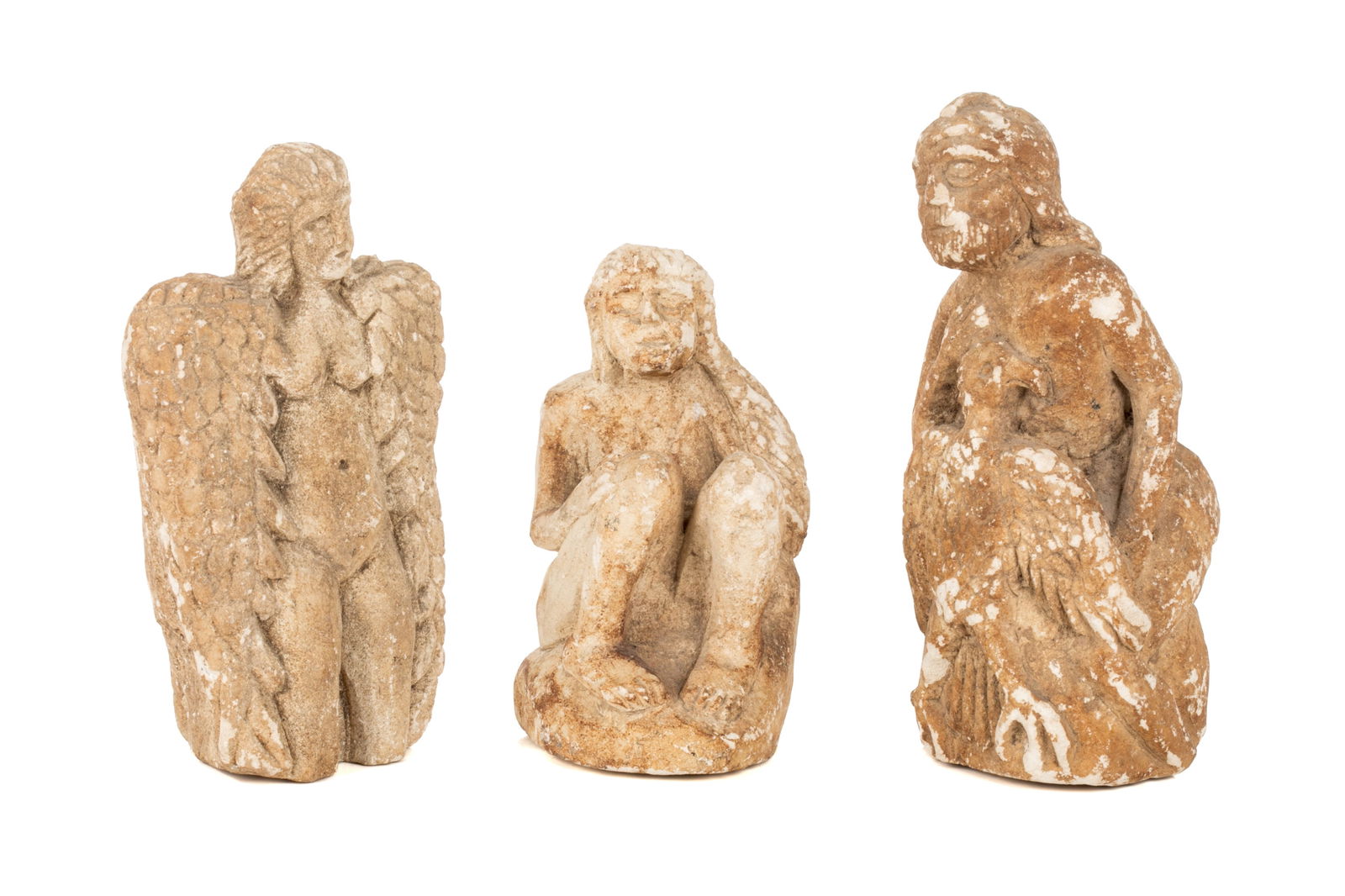 THREE ANCIENT EGYPTIAN COPTIC LIMESTONE FIGURES (1 of 4)