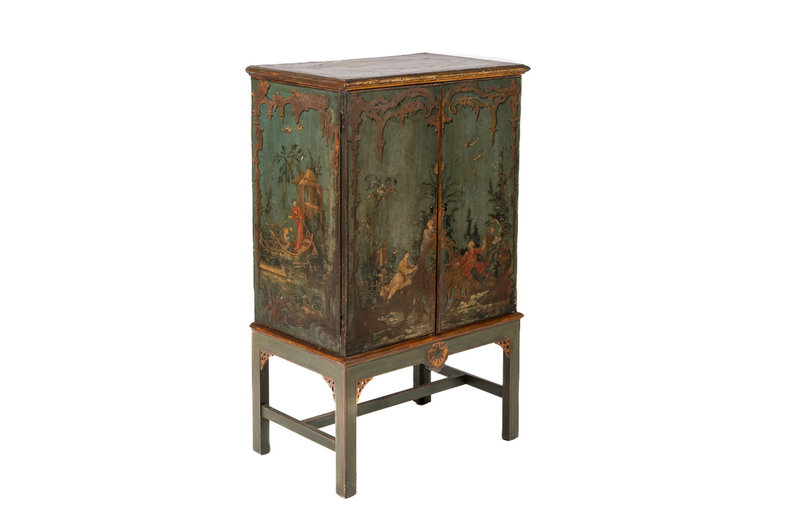 CHINOISERIE GREEN PAINTED CUPBOARD ON STAND (1 of 2)
