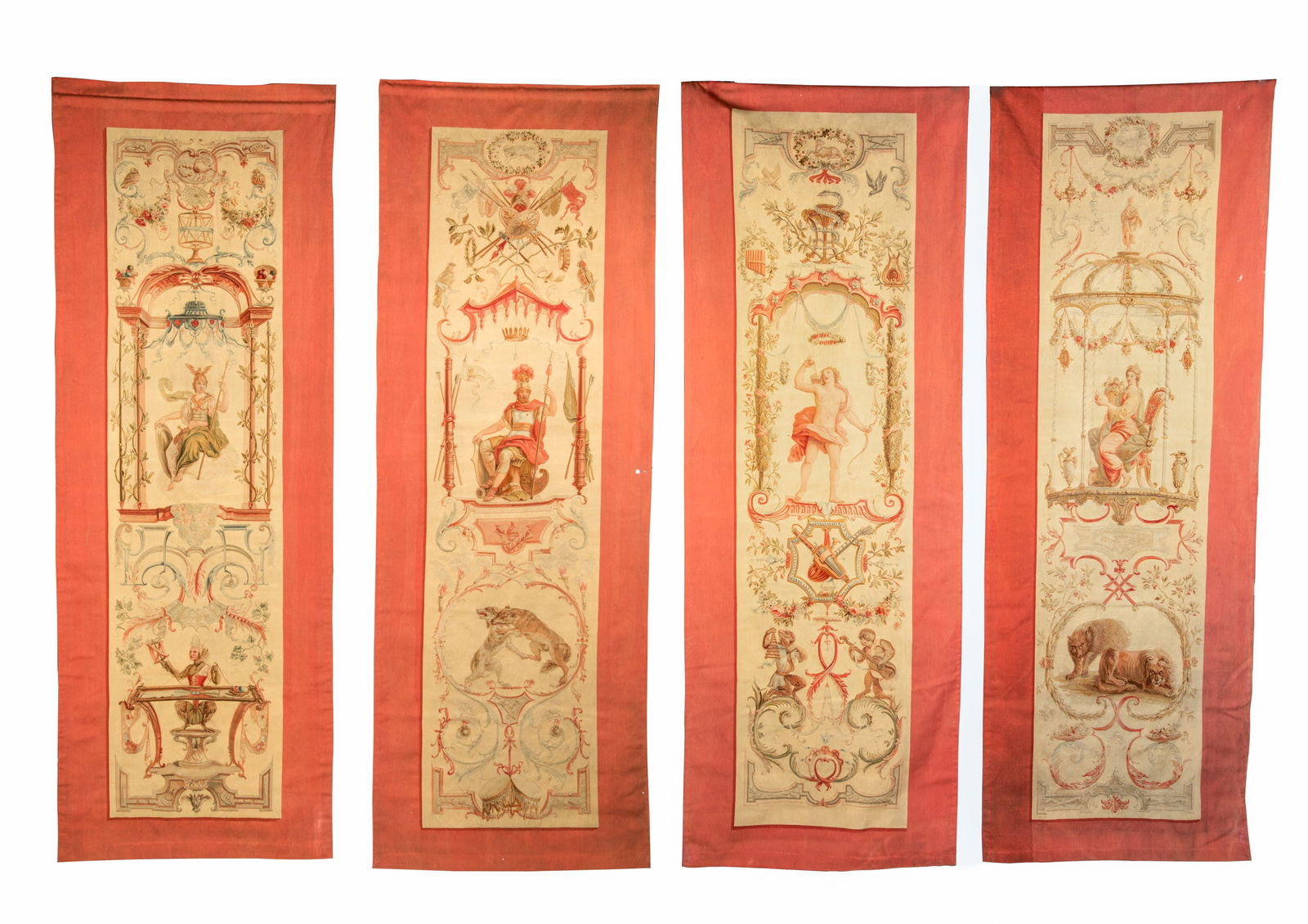FOUR 18th C FRENCH EMBROIDERED WALL TAPESTRIES (1 of 5)