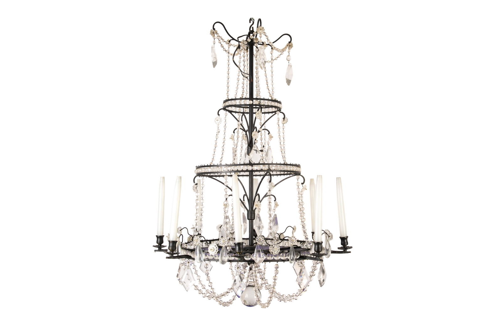 ANTIQUE TIERED CLEAR & COBALT GLASS CHANDELIER (1 of 1)