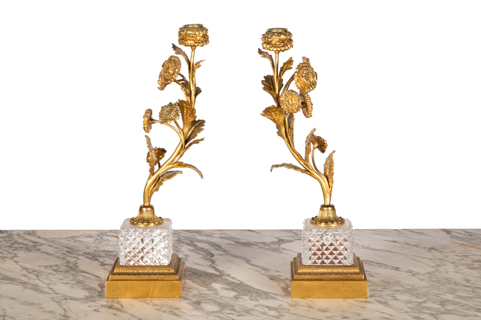 PAIR OF CUT GLASS & ORMOLU CANDLESTICKS (1 of 1)