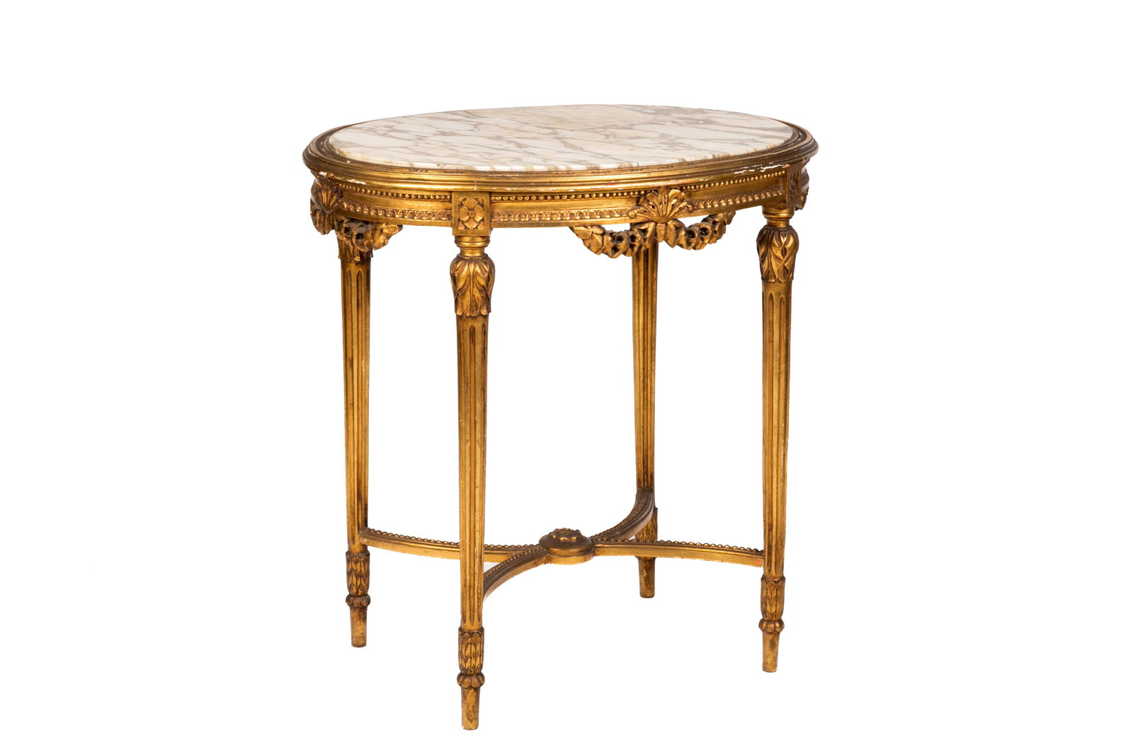 OVAL CARVED GILTWOOD AND MARBLE TOP TABLE (1 of 1)