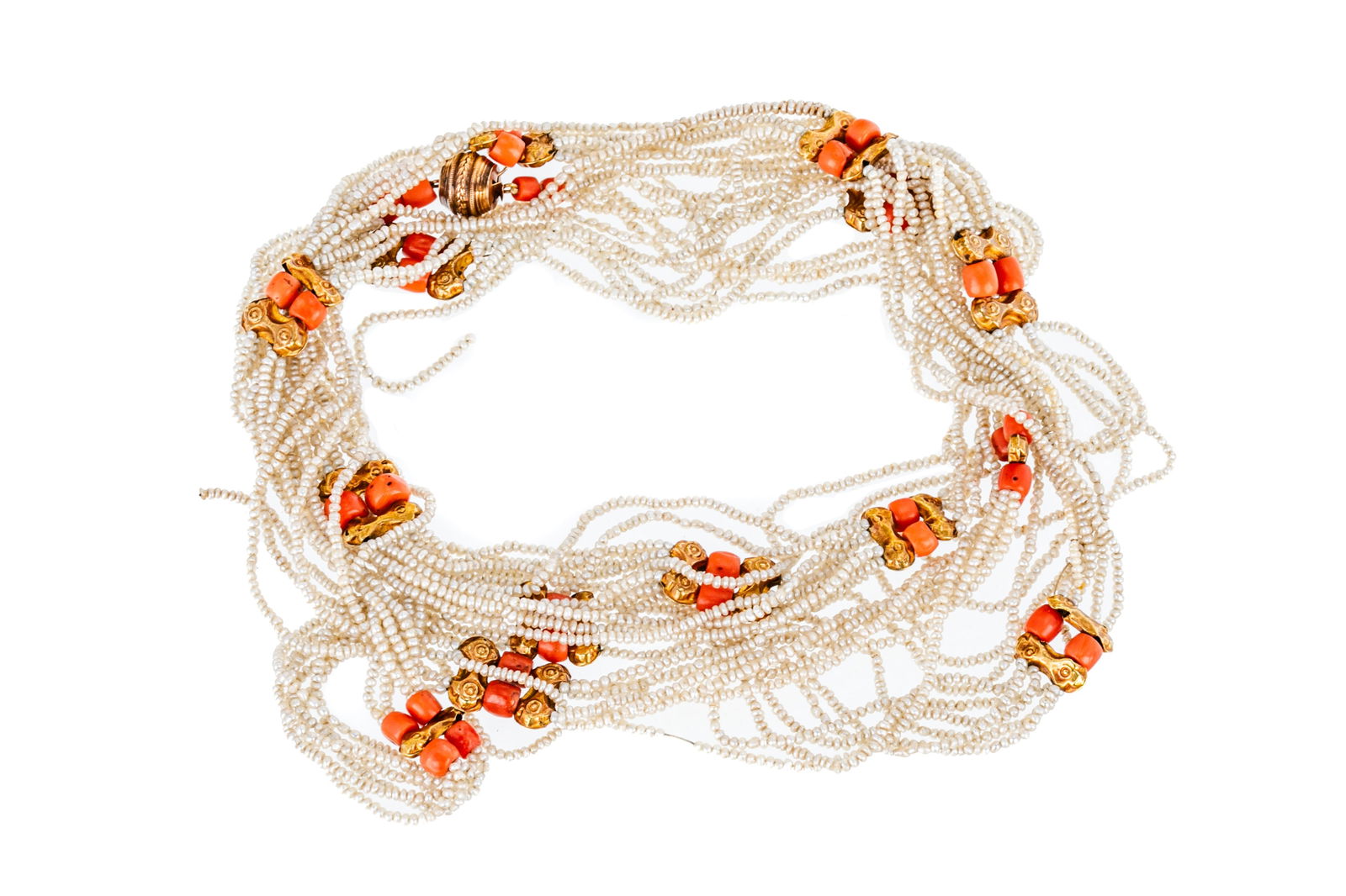 ANTIQUE GOLD, CORAL AND SEED PEARL NECKLACE, 69g (1 of 2)