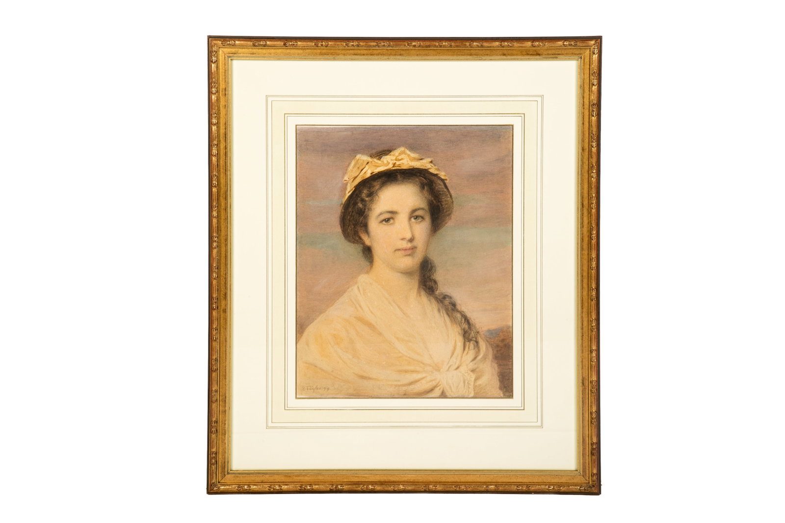 EDWARD TAYLER (British, 1828-1906): Caroline Dyson of Derine Hall, Kent (1879) Watercolour Signed and dated bottom left H. 16" W. 13"