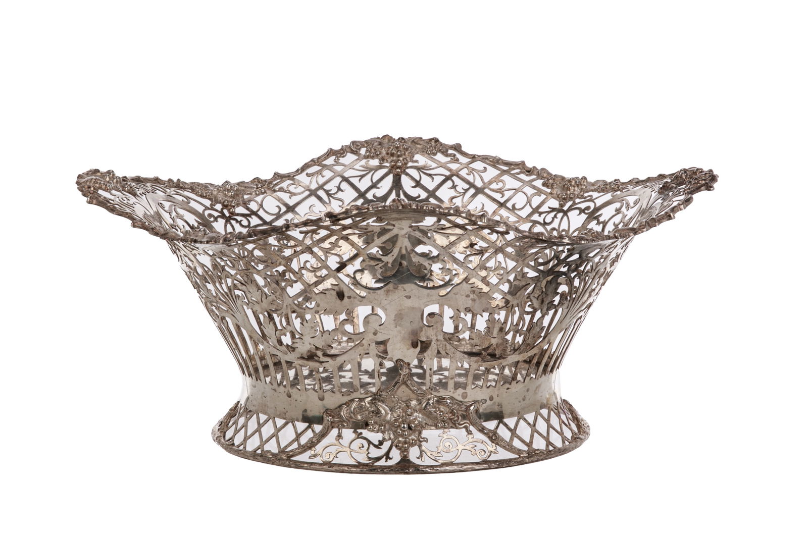 LARGE ENGLISH SILVER PIERCED BASKET, 1100g (1 of 7)