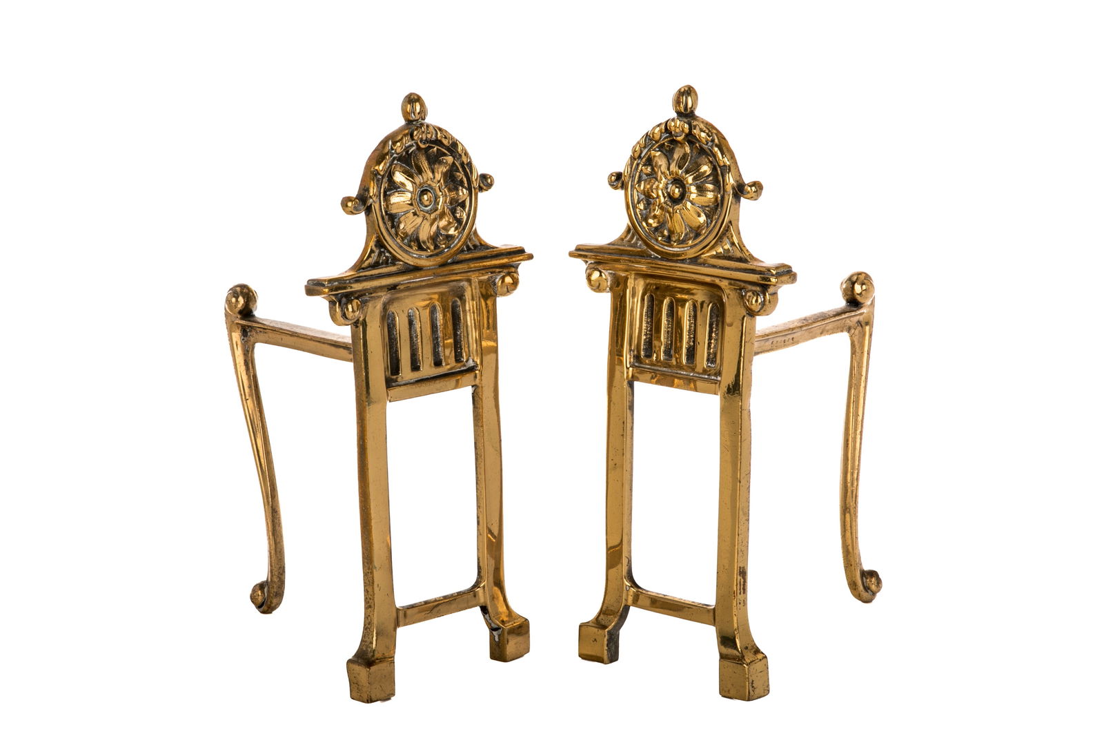 PAIR OF ANTIQUE CAST BRASS FIRE ANDIRONS (1 of 6)