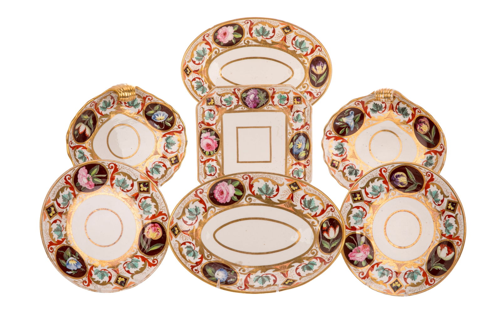 SEVEN PCS EARLY 19th C ENGLISH PARTIAL DESSERT SET (1 of 2)