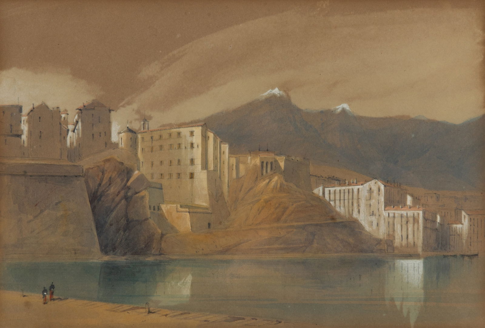 EDWARD LEAR (British, 1812-1888): Bastia Watercolour Measurements H. 10 1/2" W. 7 1/4"