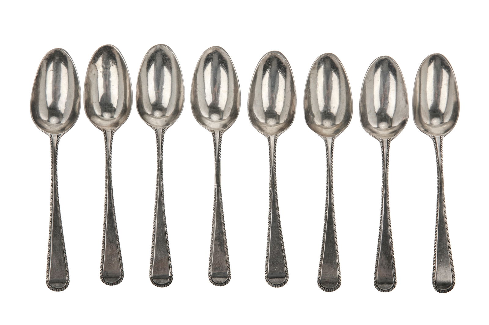 GEORGE III FEATHER EDGE SILVER TEASPOONS (1 of 2)