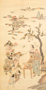 CHINESE KESI EMBROIDERY TEXTILE PANEL: Chinese, Qing dynasty, kesi embroidery panel, with polychrome delicate needlework applied on the textile background, in the scene of worriers battling under the viewing of audiences,accompanied