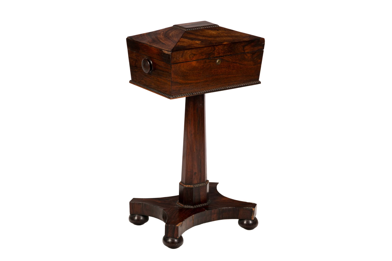 19th C ENGLISH ROSEWOOD TEAPOY TEA CADDIE (1 of 3)