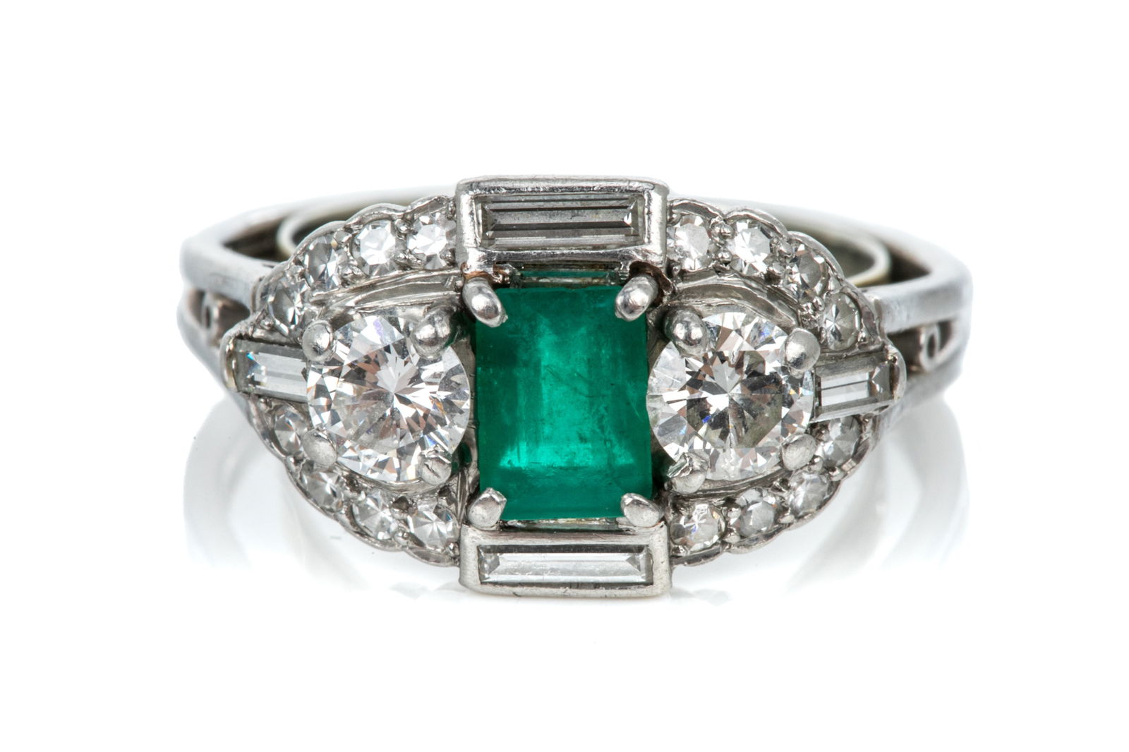 14K WHITE GOLD EMERALD & DIAMOND DRESS RING, 5.5g (1 of 3)