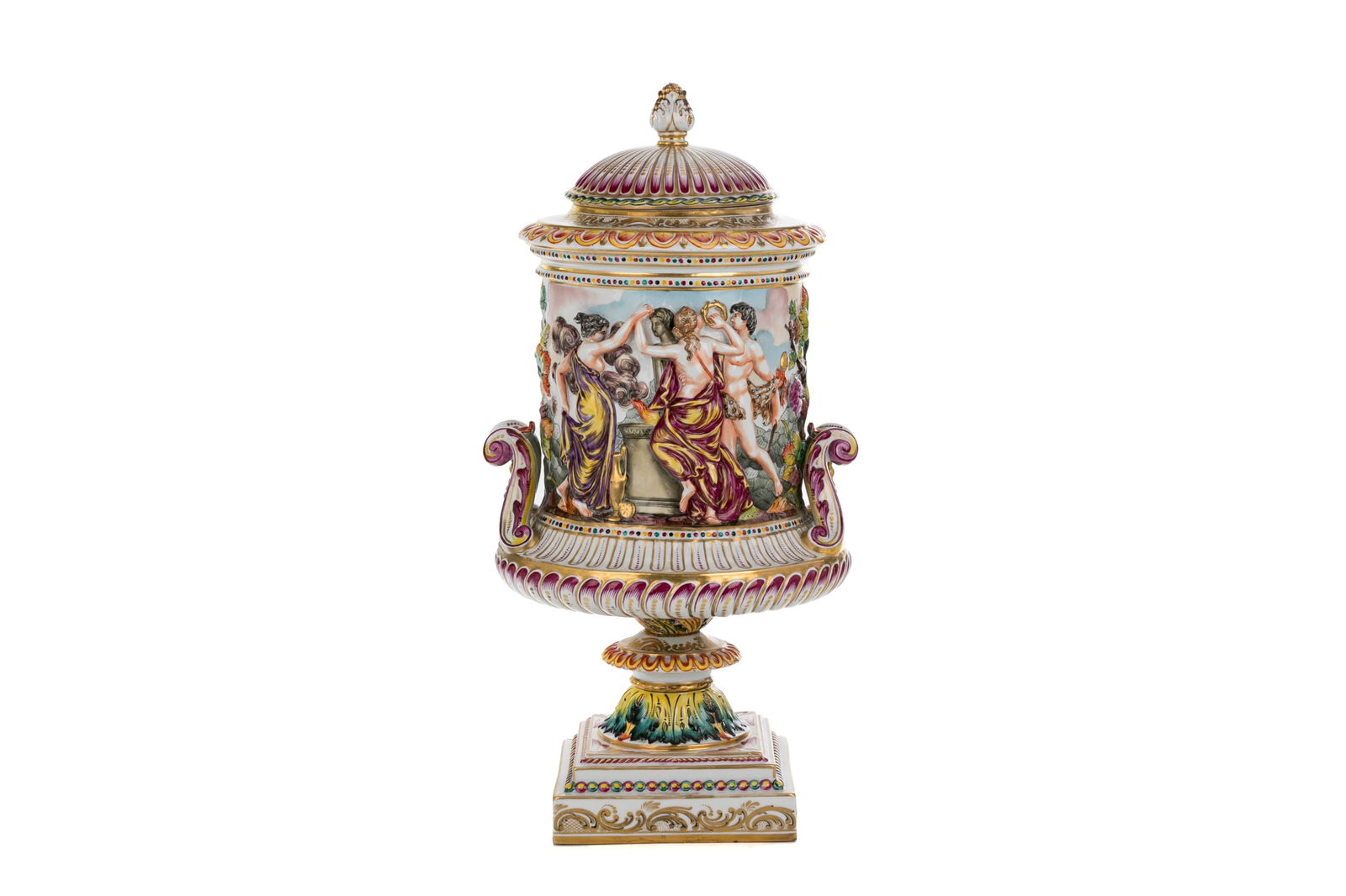 LARGE HAND-PAINTED NAPLES PORCELAIN URN (1 of 2)