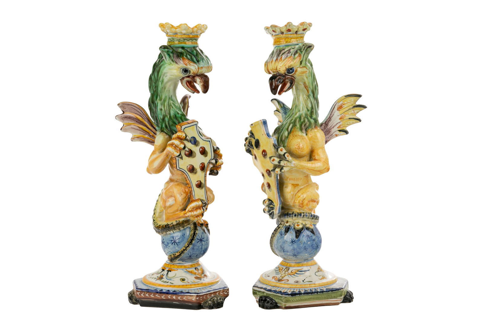 NEAR PAIR ITALIAN CANTIGALLI MAJOLICA CANDLESTICKS (1 of 5)