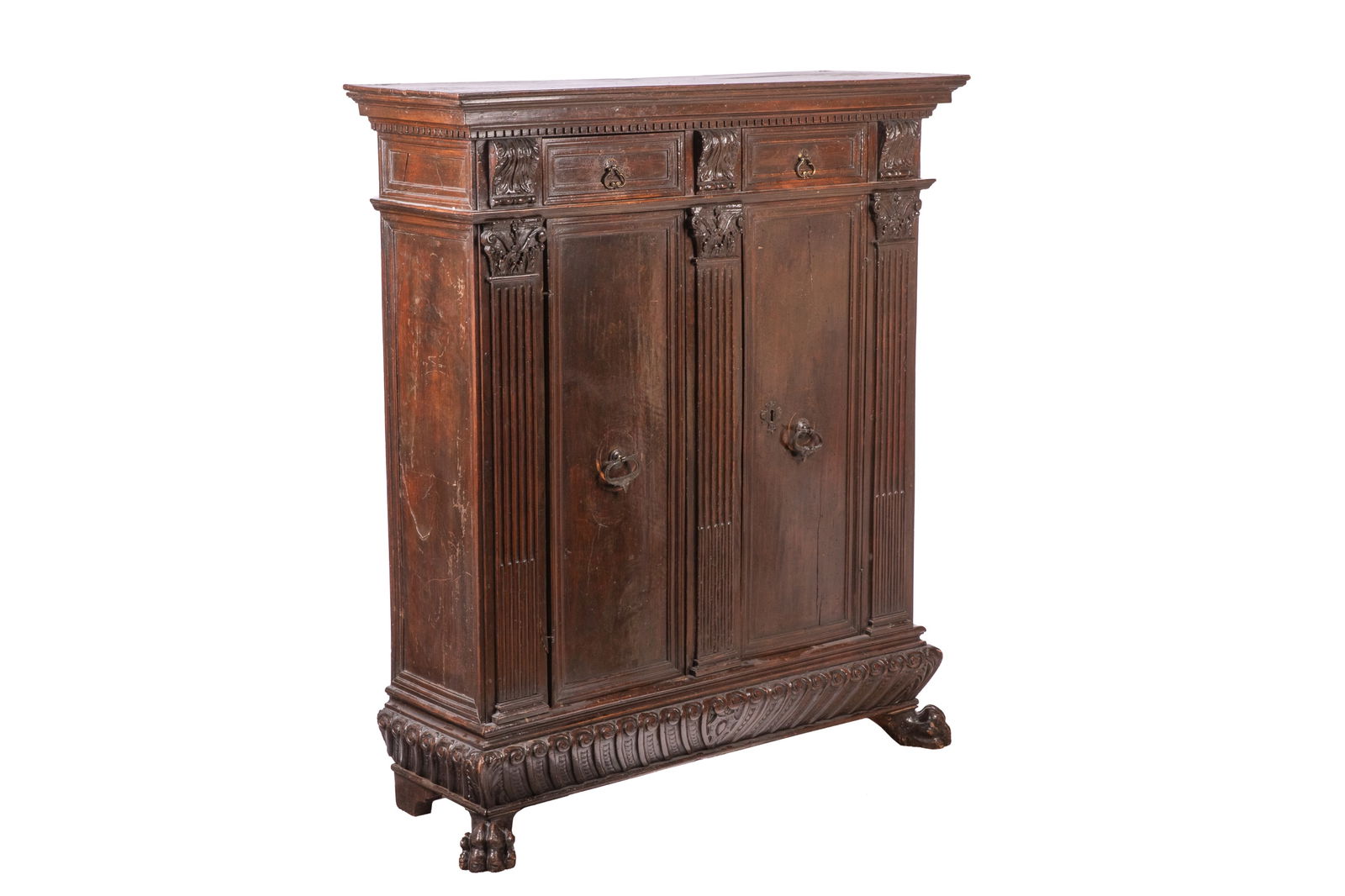 EARLY ITALIAN CARVED WALNUT TWO DOOR ARMOIRE (1 of 7)