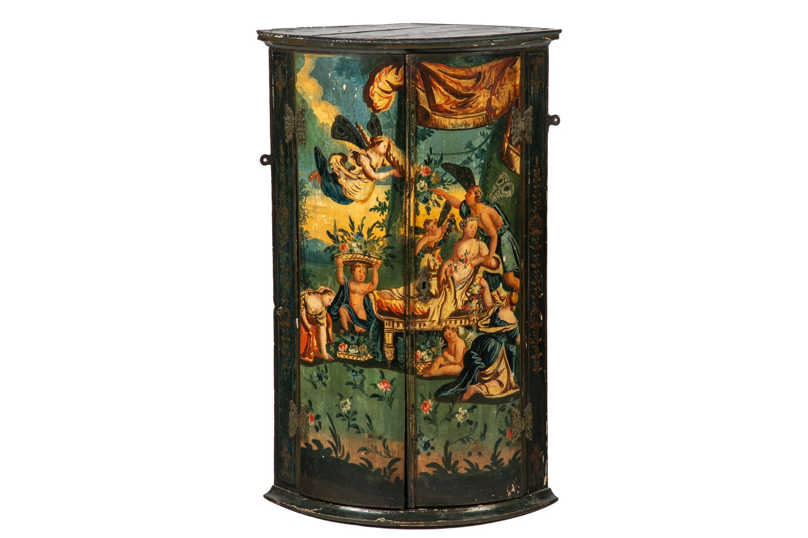 ANTIQUE GEORGE III  POLYCHROME CORNER CABINET (1 of 4)