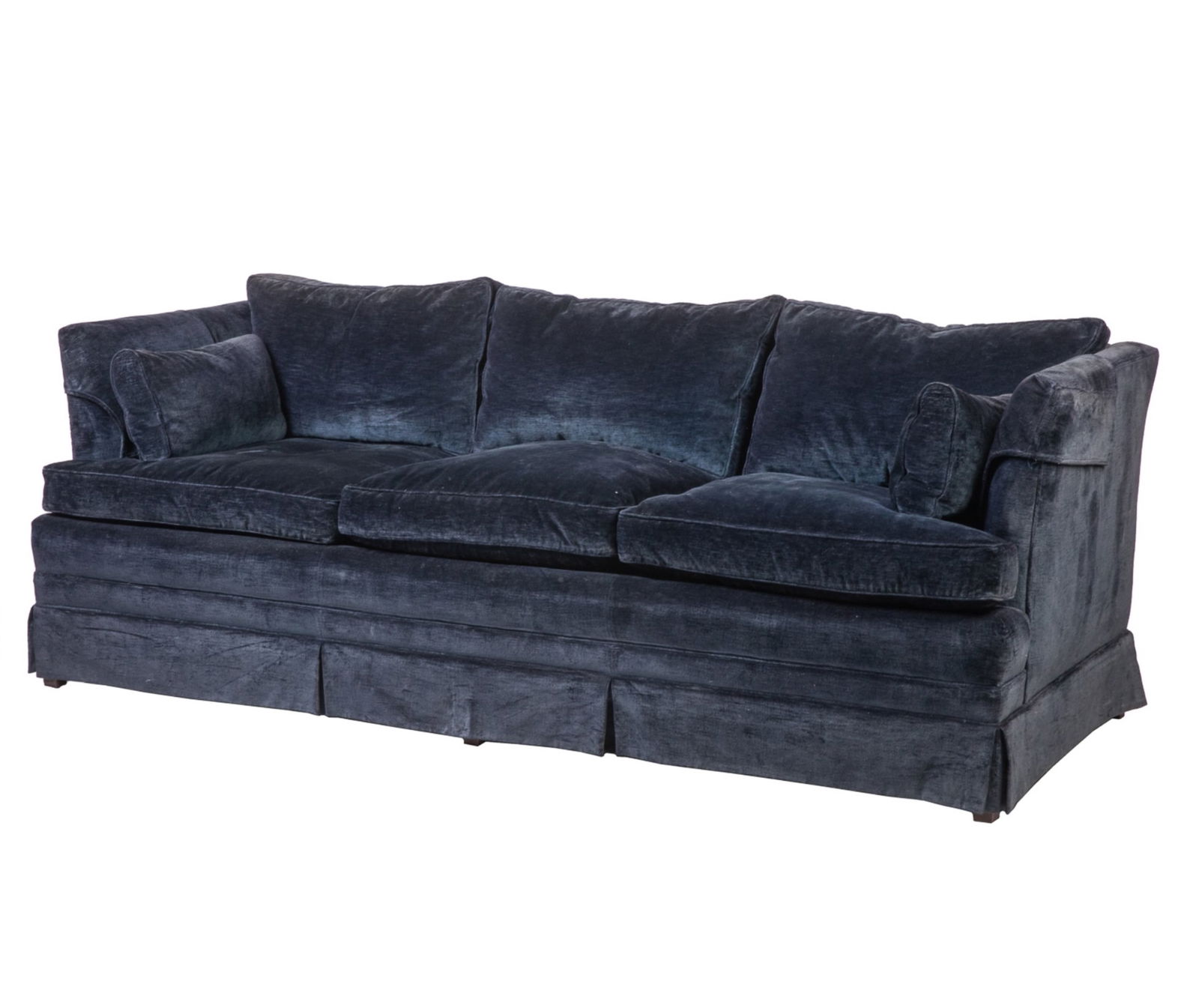 NAVY VELVET UPHOLSTERED DOWN-FILLED SOFA (1 of 5)