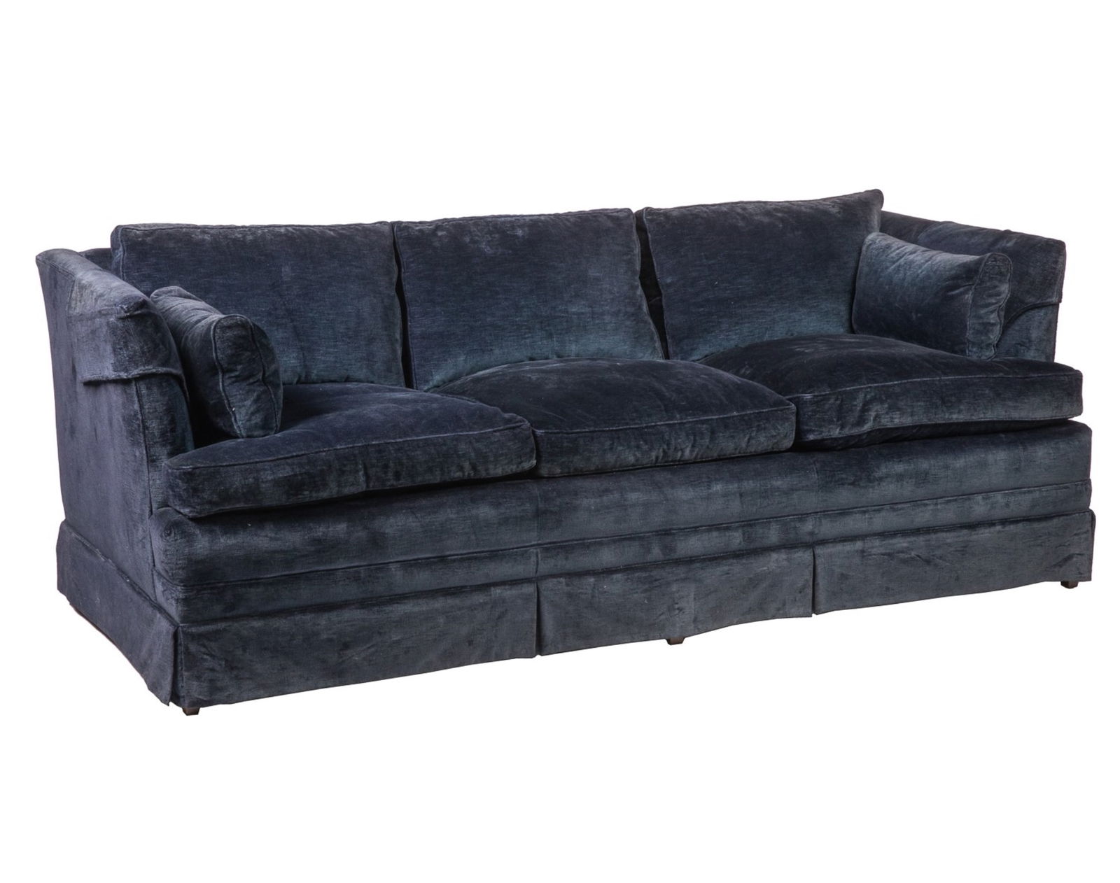 NAVY VELVET UPHOLSTERED DOWN-FILLED SOFA (1 of 5)
