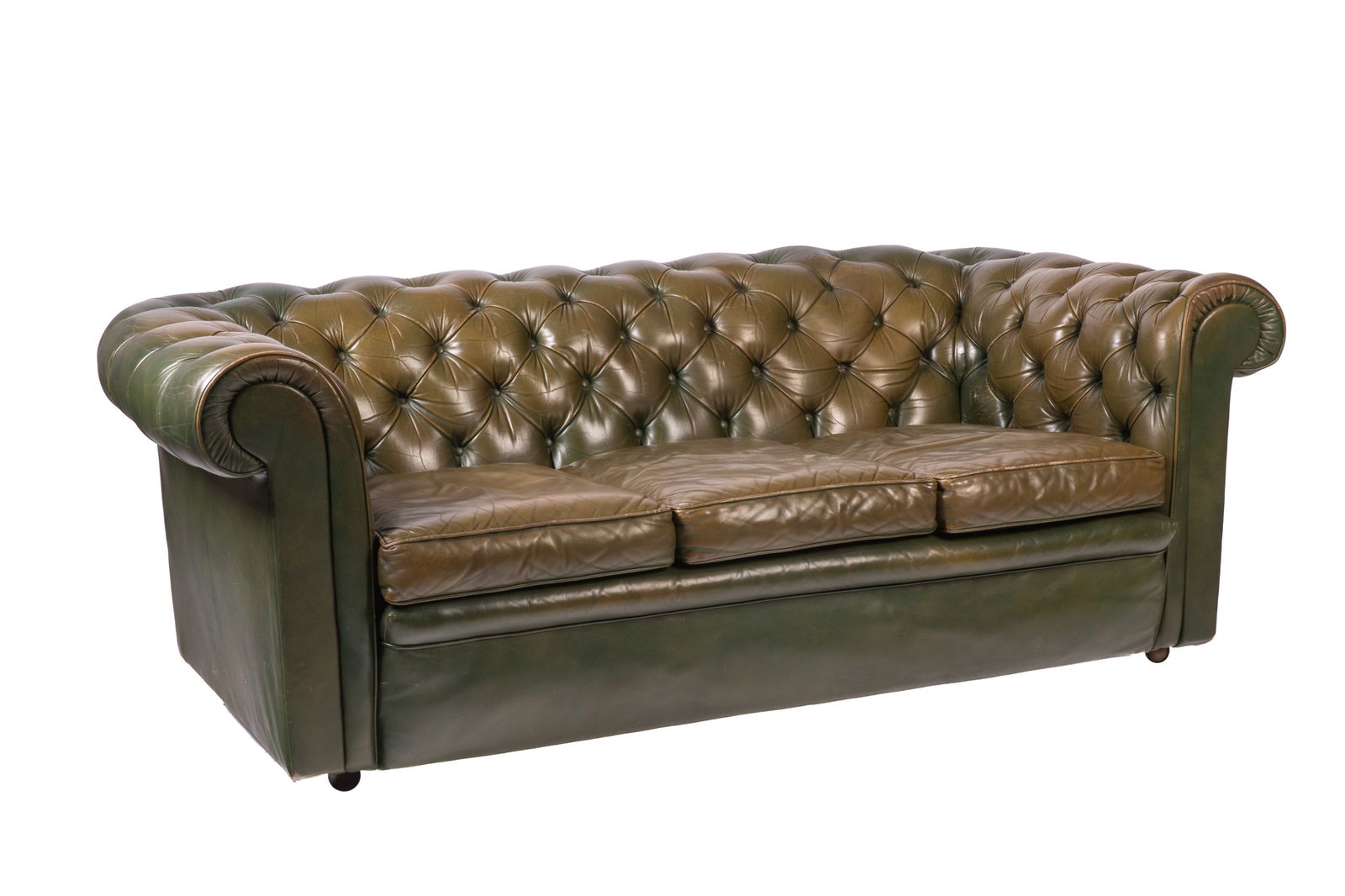 VINTAGE GREEN TUFTED LEATHER SOFA (1 of 6)