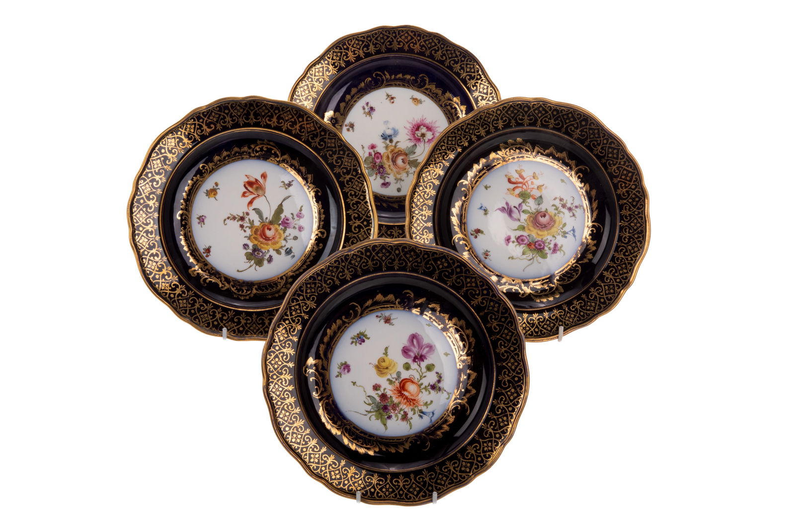 FOUR MEISSEN COBALT GROUND PLATES (1 of 2)