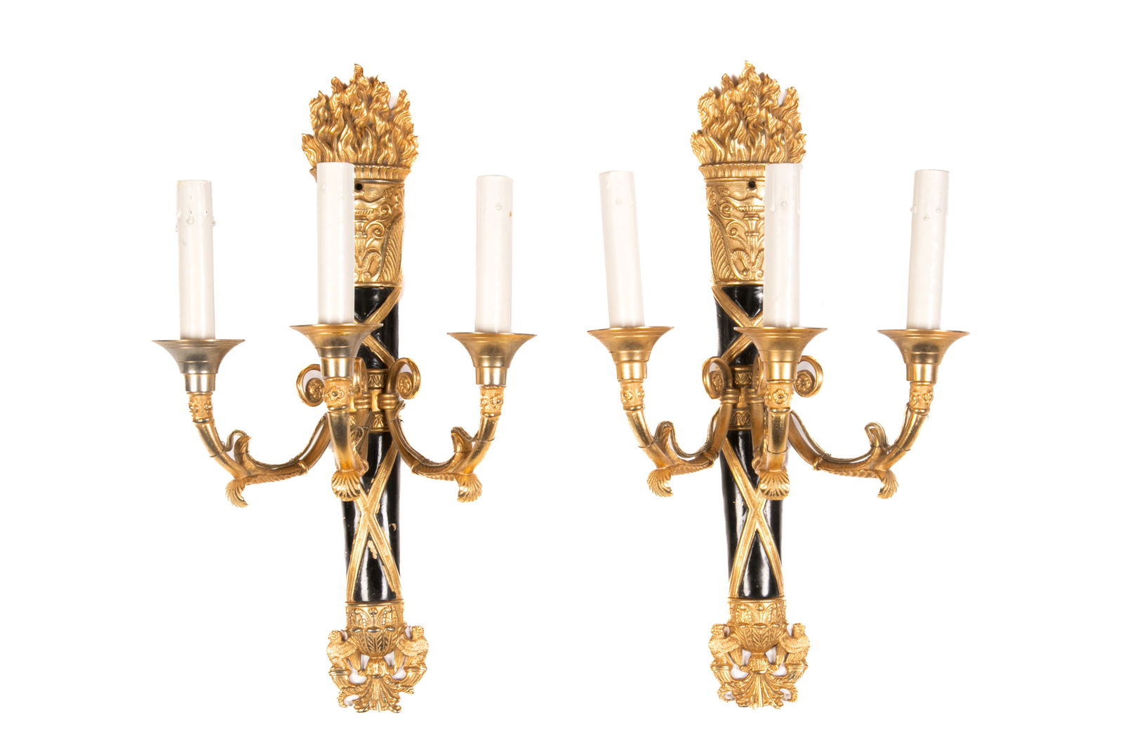 PAIR OF FRENCH EMPIRE BRONZE WALL SCONCES (1 of 1)