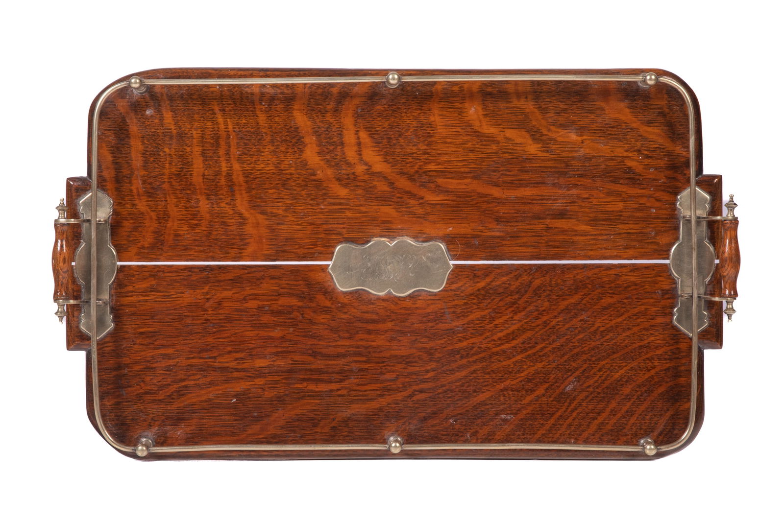 EDWARDIAN OAK DRINKS TRAY WITH BRASS GALLERY (1 of 5)