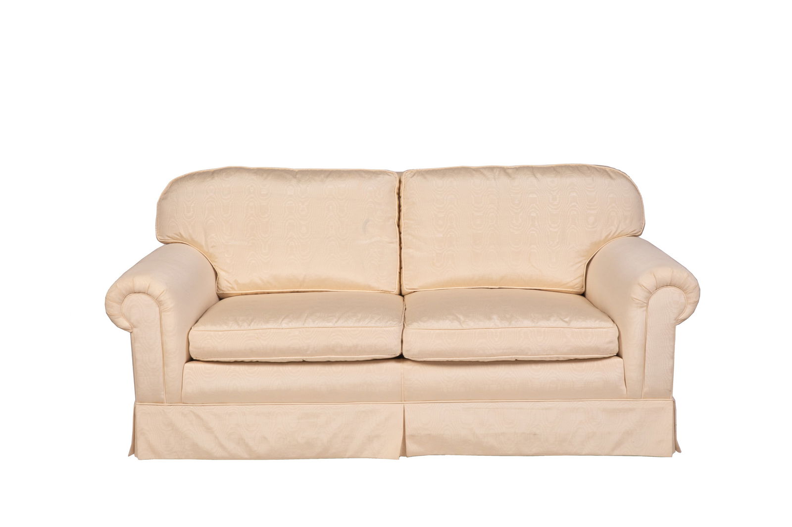 CREAM BROCADE UPHOLSTERED TWO SEAT SOFA (1 of 4)
