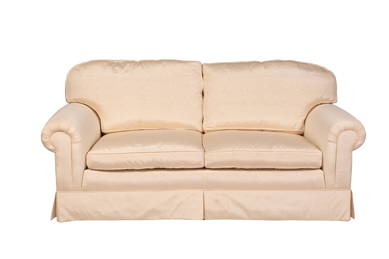 CREAM BROCADE UPHOLSTERED TWO SEAT SOFA (1 of 3)