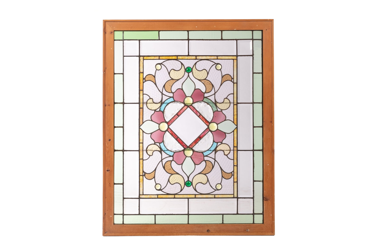 STAINED GLASS WINDOW: H:46 1/2" W:36 3/4"