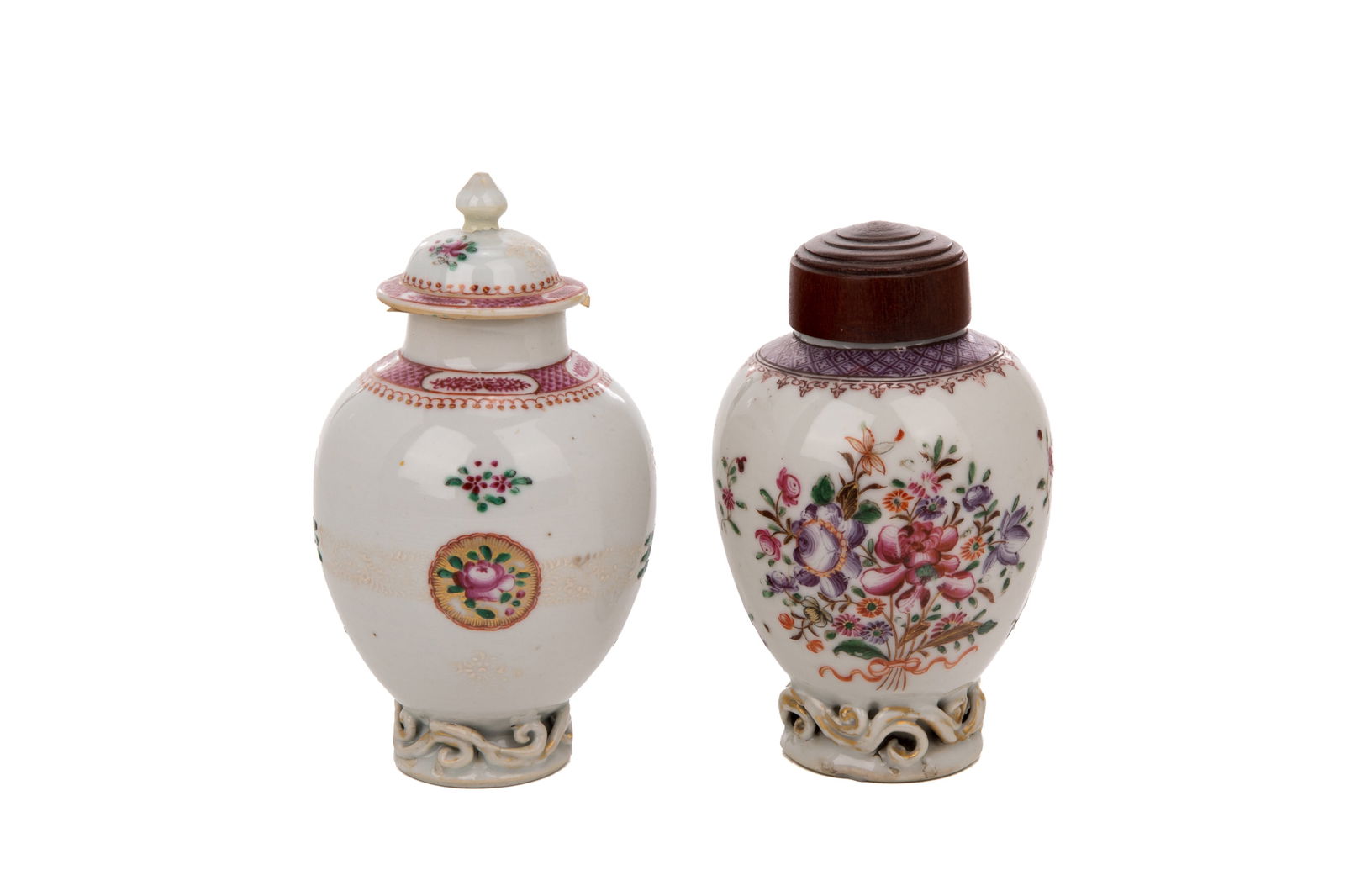 TWO 18th C CHINESE EXPORT PORCELAIN TEA CADDIES (1 of 5)