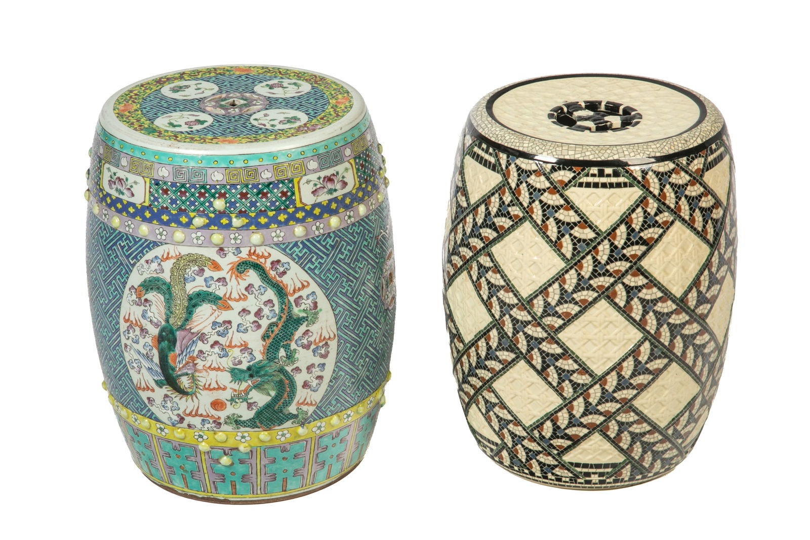 TWO POTTERY DRUM STOOLS (1 of 3)