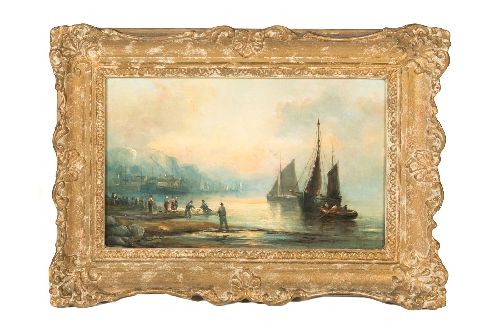 WILLIAM ANSLOW THORNLEY (British, act. 1858-1898): Harbor Oil on canvas (laid down on masonite) Signed bottom rightH.: 10 1/2" W.: 16 1/4"