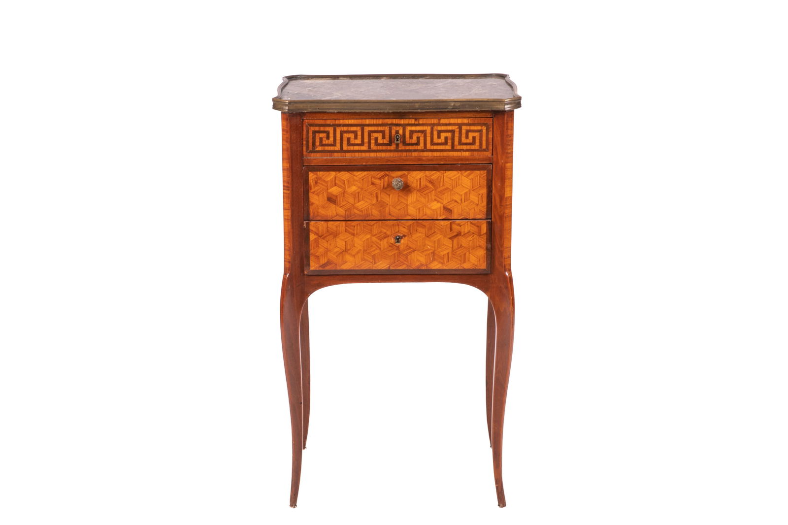 FRENCH MARQUETRY THREE DRAWER SIDE TABLE (1 of 7)