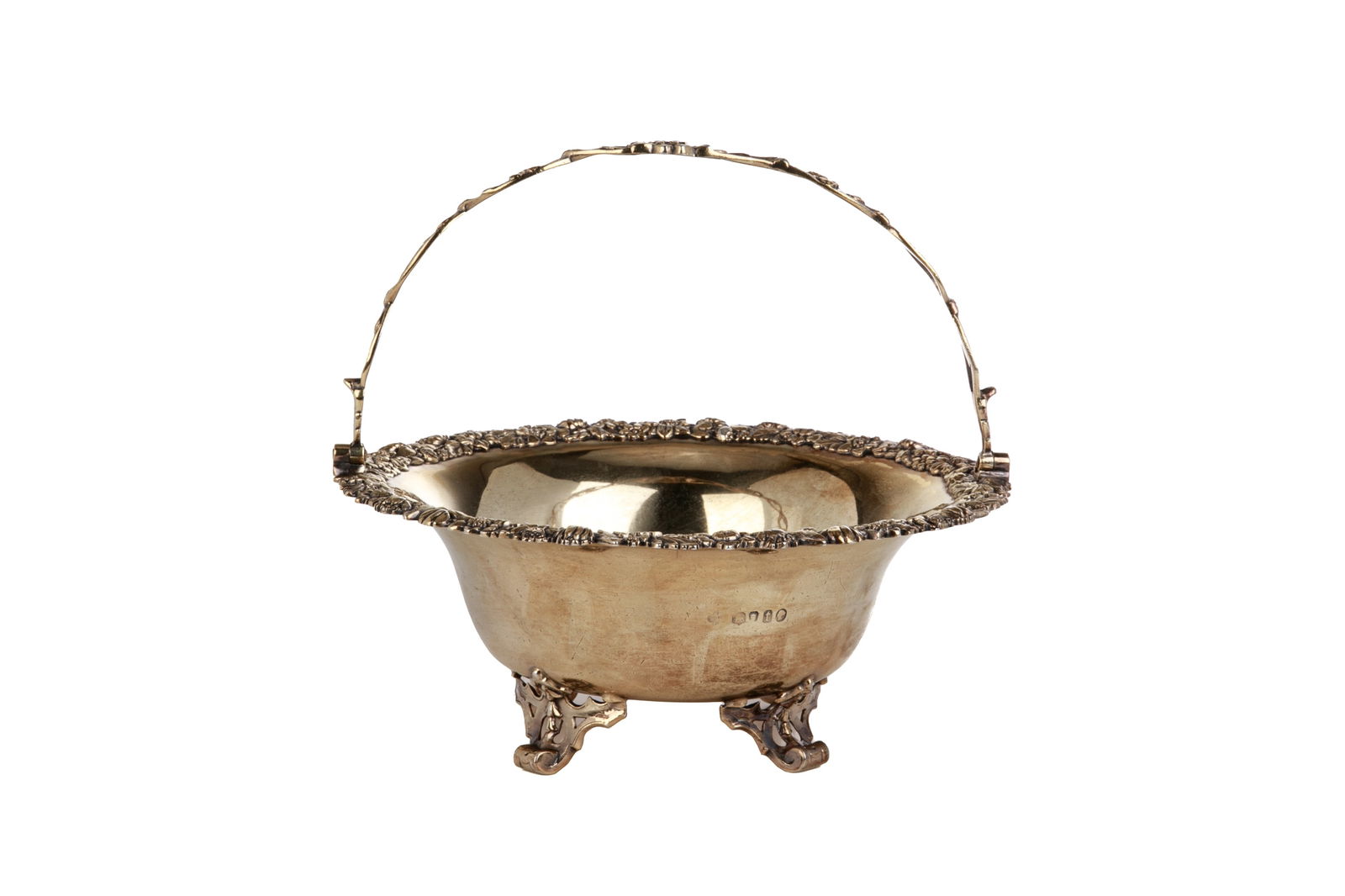 VICTORIAN SILVER GILT SWING HANDLE BASKET, 290g (1 of 5)